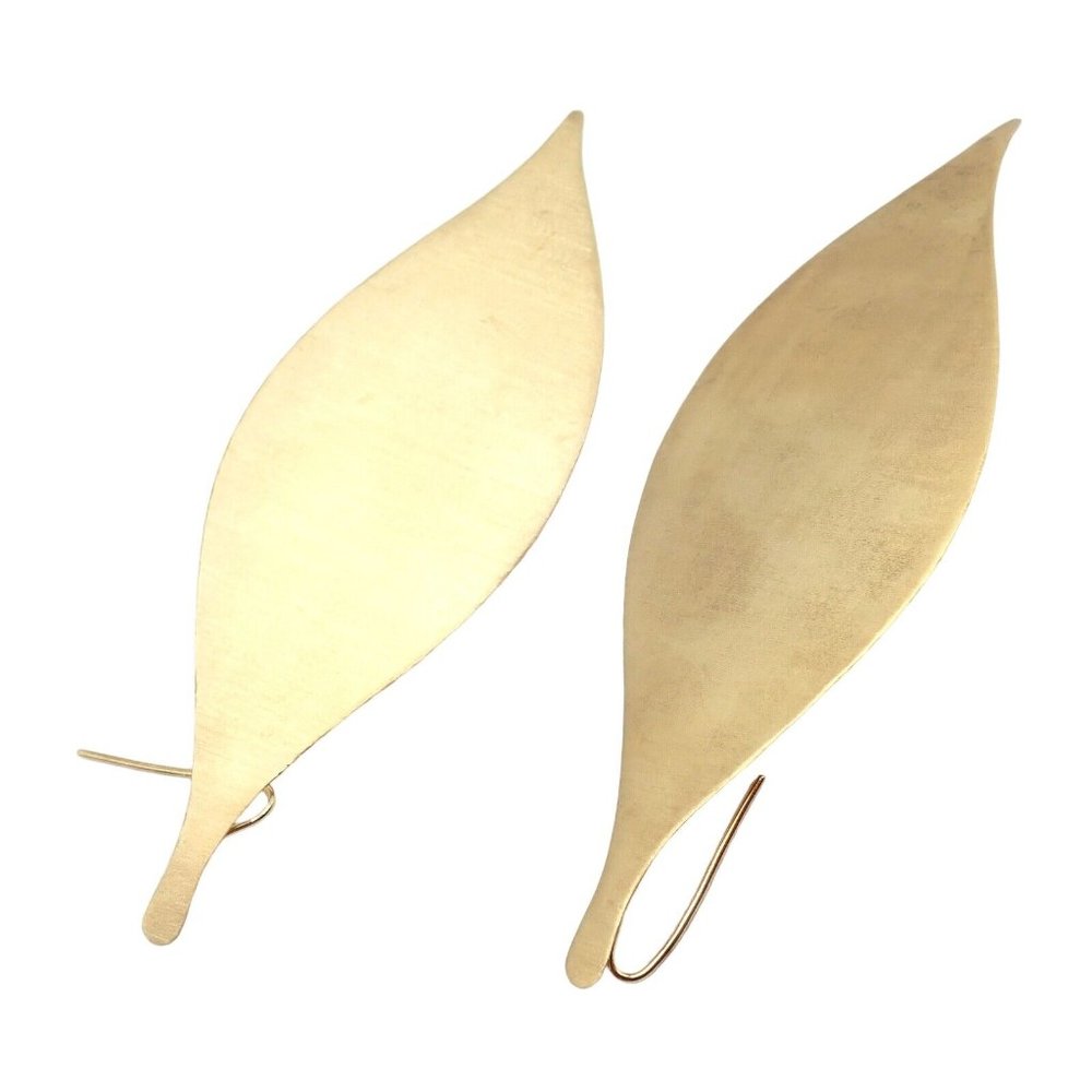 Rare Authentic H. Stern 18k Yellow Gold Large Giant Leaf Dangle Earrings - Picture 9 of 10